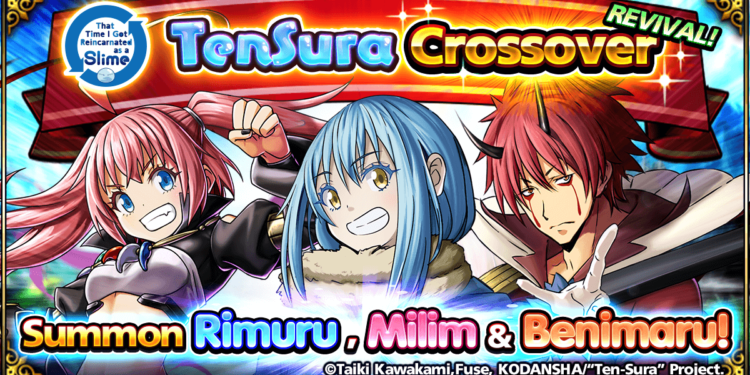 Crossover do Jogo de RPG Grand Summoners com os personagens do anime That Time I Got Reincarnated